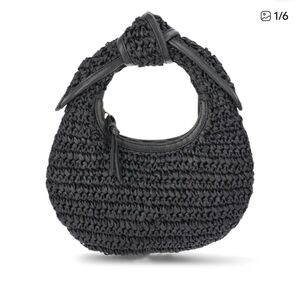 Woven Straw Hobo Bag in Black